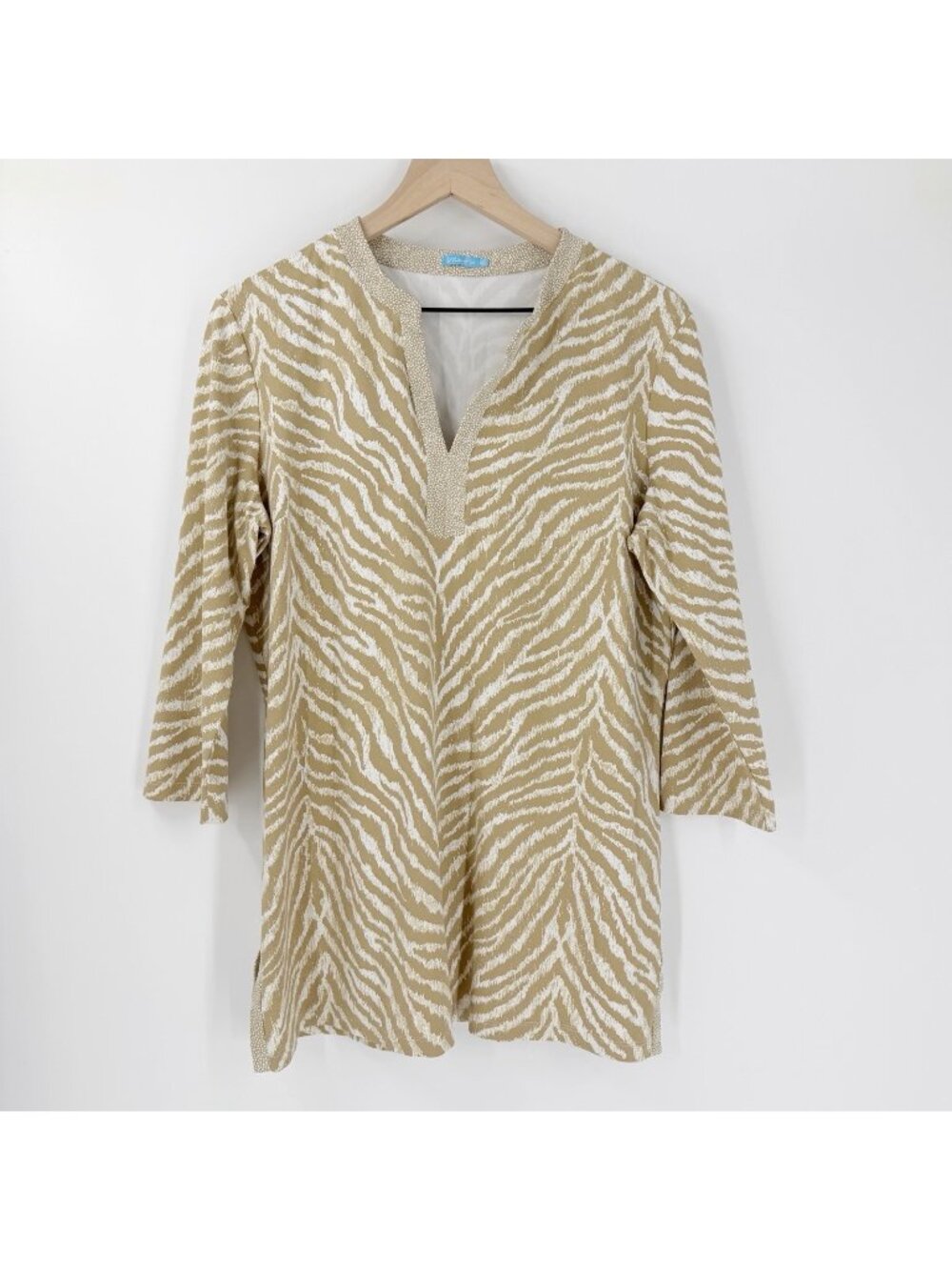 J.McLaughlin Tan Zebra Print Catalina Cloth Tunic Top Size XL